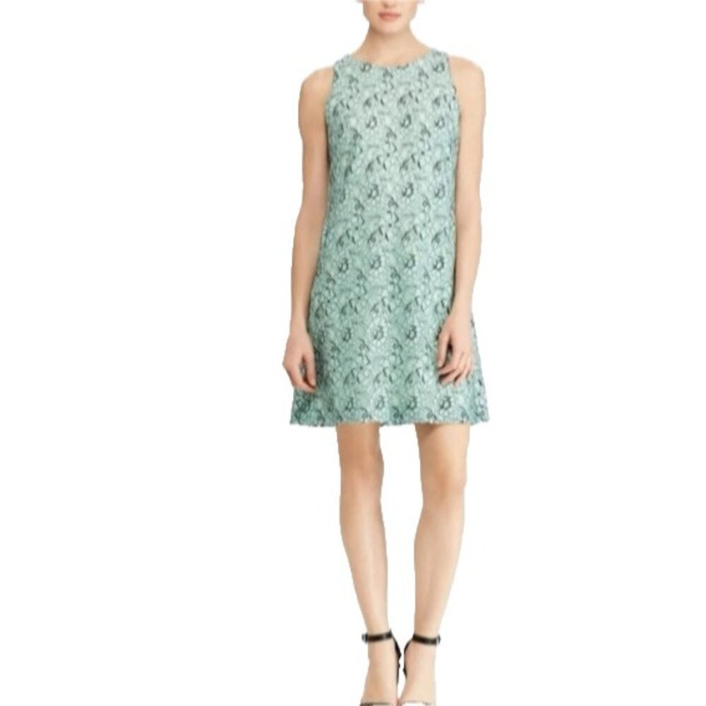 American Living Ralph Lauren Dress 10 Blue Green Black Lace Stretch Washable NEW
